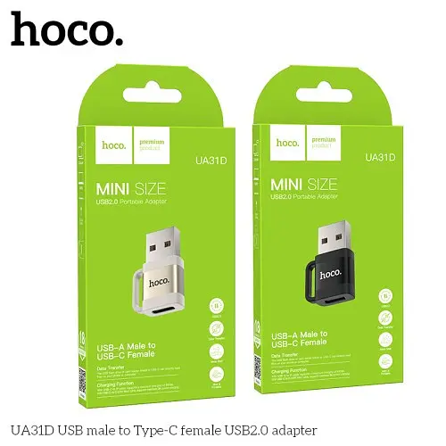 Перехідник Hoco UA31D USB male to Type-C female USB 2.0 adapter чорний - фото 4