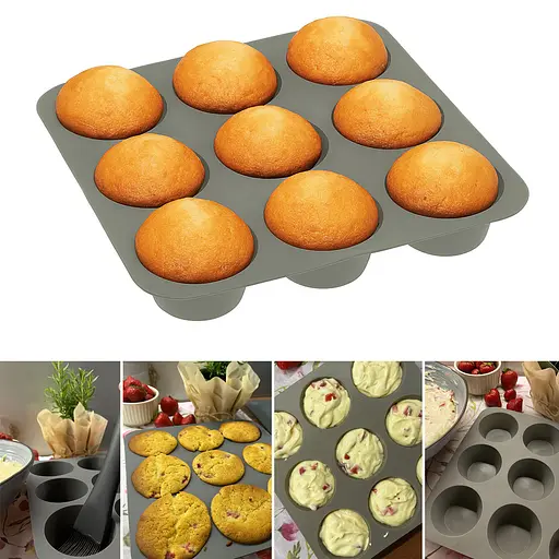 Форма силиконовая на планшете для выпечки кексов и маффинов на 9 ячеек 24.5х24.5х3.5 см, Profsil Серый 87152 - фото 1