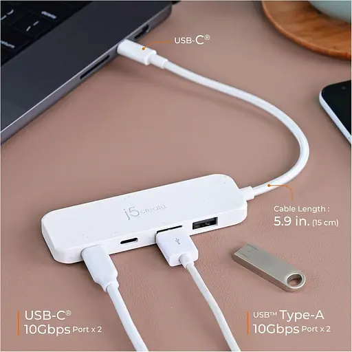 USB-хаб j5create JCH342EW-N USB-C на 2 USB-A/2 USB-C, белый (JCH342EW-N) - фото 8