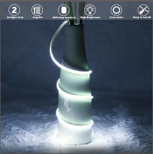 COB LED стрічка 24V Холодний білий 6000K 2m, Arote LED стрічка 3 мм шириною димоване світло високої щільності DIY 384LEDs/м - фото 2