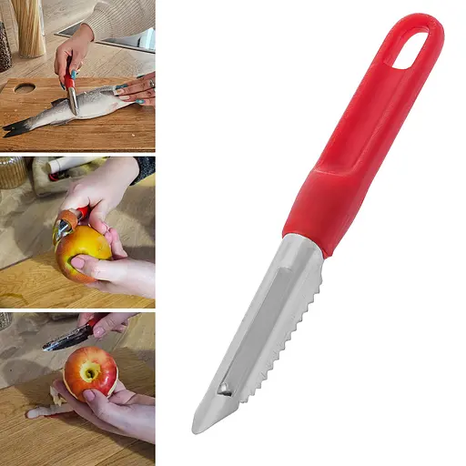 Рибочистка ніж для чищення риби та видалення серцевини з картоплі, яблук, груш та перців 18 см, Kitchette Червоний 85818 - фото 2