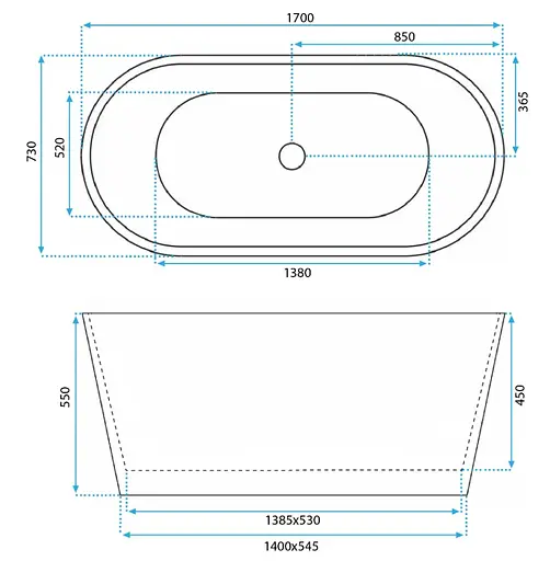 Ванна акриловая отдельностоящая Rea Mlano 170x73 whte REA-W2001 Белый - фото 6
