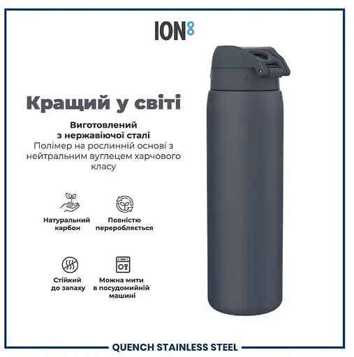 Пляшка для води ION8 металева 1200 мл Stainless Steel Ash Navy (I8SS1000ANAVY) - фото 6
