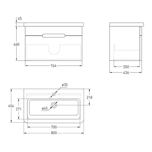Тумба з умивальником Volle Solo 80 см Сірий 1910.328009 - фото 5