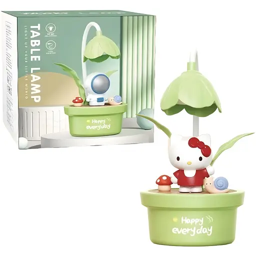 Дитяча настільна лампа Hello Kitty квітковий горщик зелена (351E)