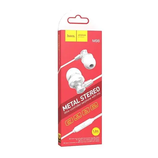 Проводные вакуумные наушники Hoco M98 Delighted metal universal earphones with microphone, 3.5mm, 1.2m, silver - фото 4