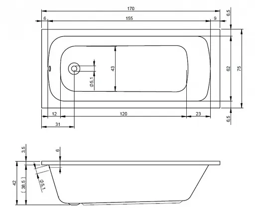 Ванна акрилова Rho Rma 170x75 BB3100500000000 Білий - фото 2
