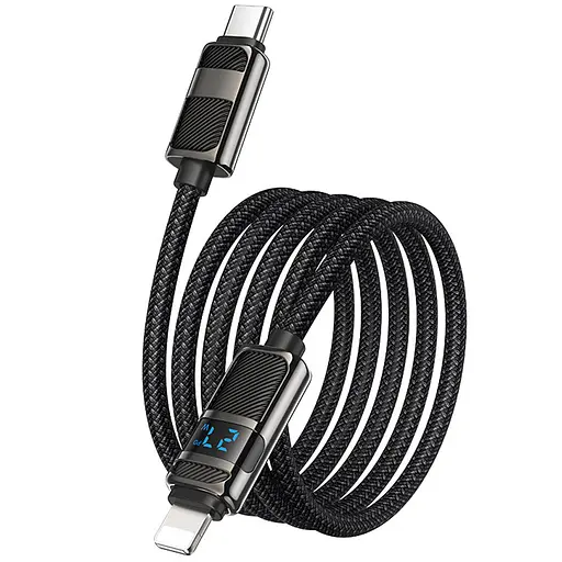 Дата кабель Hoco U137 Line with display Type-C to Lightning 27W (1.2m) Black - фото 5