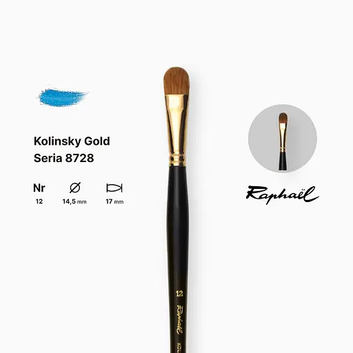 Кисть колонок овальная Raphael Kolinsky Gold, №12, профессиональная, длинная ручка - фото 2