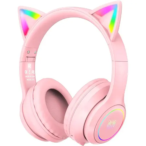 Накладні навушники Onikuma Bluetooth Gaming CAT with LED B90, 800mAh, BT5.0, AUX, 800mAh, 15h, pink