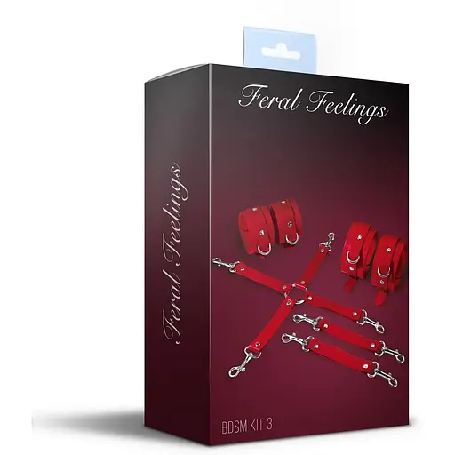 Набор для БДСМ 3 в 1 Feral Feelings BDSM Kit 3 Red, Red, наручники, поножи, крестовина - фото 2
