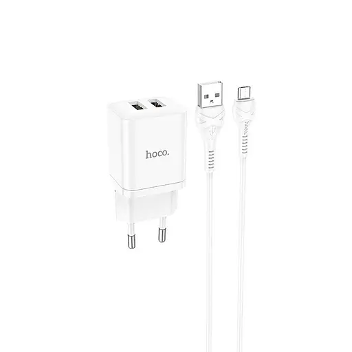 Набір із кабелем мережевий Hoco Maker dual port charger set N25 кабель Micro USB 2USB білий - фото 3