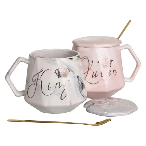 Парные чашки фарфоровые King & Queen 400 мл с крышками FM-31 - фото 5