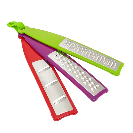 Набор из 3 портативных кухонных терок из нержавеющей стали на пластиковой основе (мелкая, крупная и слайсер), A-Plus 85061 - фото 1