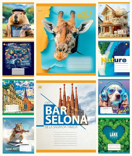 Зошити учнівські 24 аркуша клітинка Тверда Мікс 3, 20 шт. в упаковці