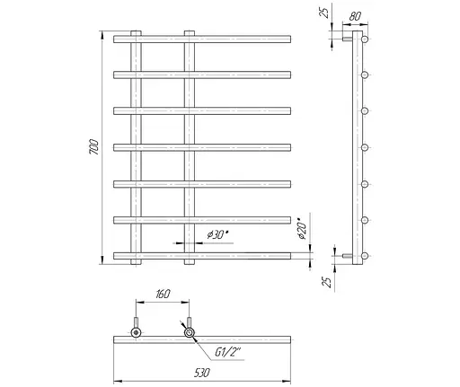 Водяна рушникосушка Mario Марсель 700x530/160, Хром - фото 3