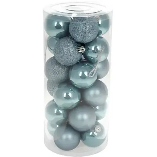 Набір святкових ялинкових куль діаметром 6 см колір блакитний світанок 24 шт глянцеві гліттер та матові - фото 1