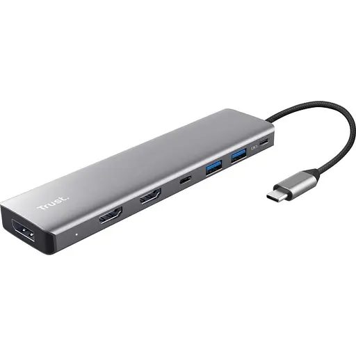 USB-хаб Trust Dalyx 7-в-1 USB-C 2xUSB-A 3.2/2xUSB-C/2xHDMI/Display Port, алюминий, 0,16 м, серый (25661_TRUST) - фото 1