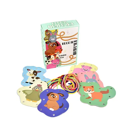Розвиваюча гра "Веселі шнурочки Тварини" 30522, 6 картинок, кольорові шнурки - фото 2