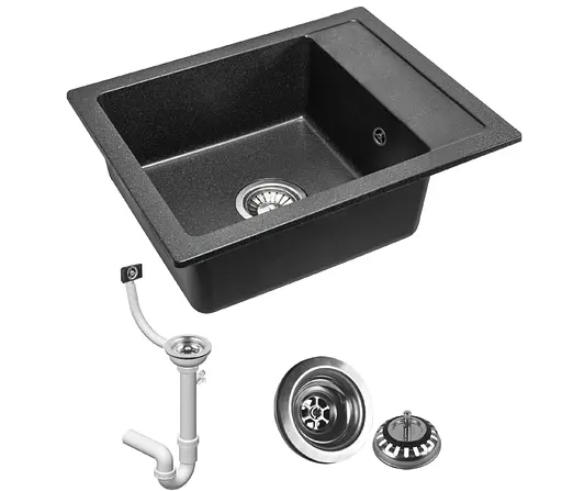 Кухонна мийка гранітна Rea Rino black плямисту ZLE-00104, Чорний - фото 3
