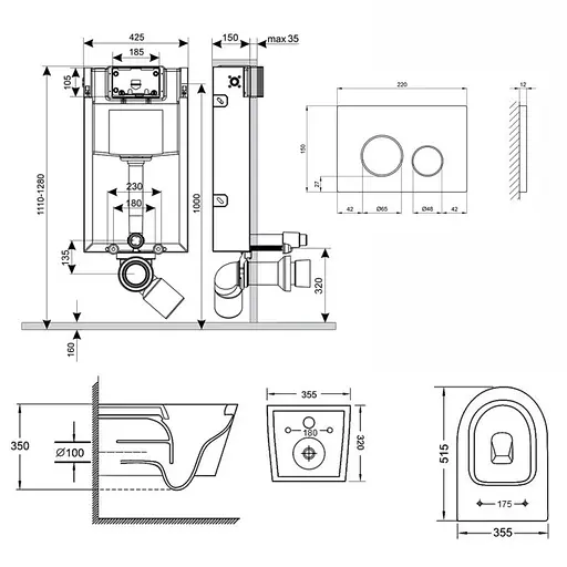Набор Qtap инсталляция 3 в 1 Nest QT0133M425 с панелью смыва круглой QT0111M11111SAT + унитаз с сиденьем Swan QT16335178W, Белый - фото 2