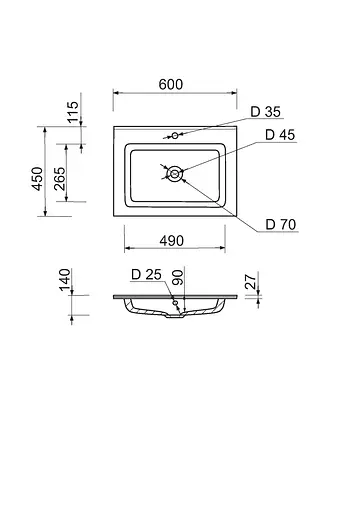 Раковина накладна Adamant FLATE 60, прямокутна, з сифоном Click-Clack + змішувач (4824296207701) - фото 9