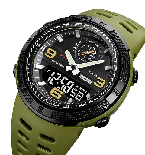 Чоловічий спортивний годинник Skmei 1655 (Зелений з чорним табло) - фото 2