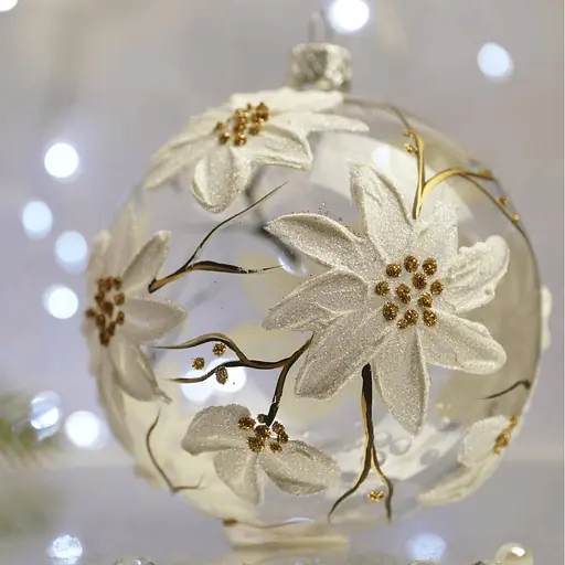 Ялинкова прикраса Санта Шоп Магнолія біла на прозорому склі (4820001112443) - фото 2