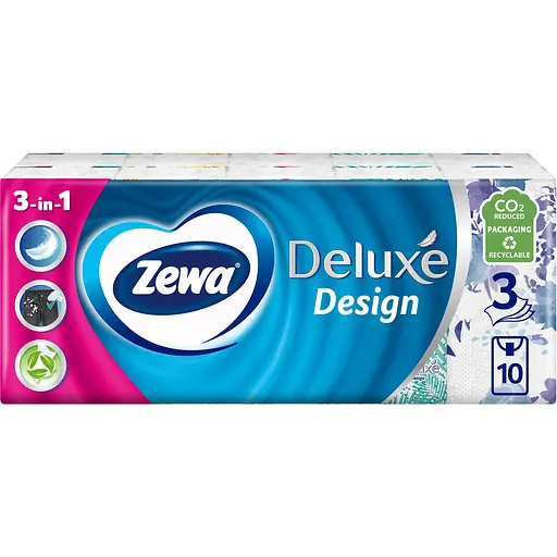 Уценка. Платочки носовые Zewa Deluxe Design трехслойные 10 п x 10 шт.