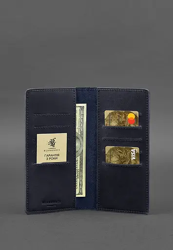 Кожаный портмоне-купюрник 11.0 темно-синий Crazy Horse - фото 3