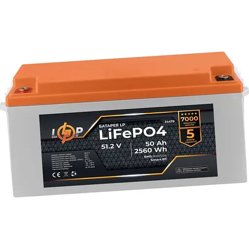 Акумулятор LogicPower LiFePO4 Smart BT 48V 51.2V/50Ah/2560Wh BMS 80A/50А (24479) [109413] - фото 4