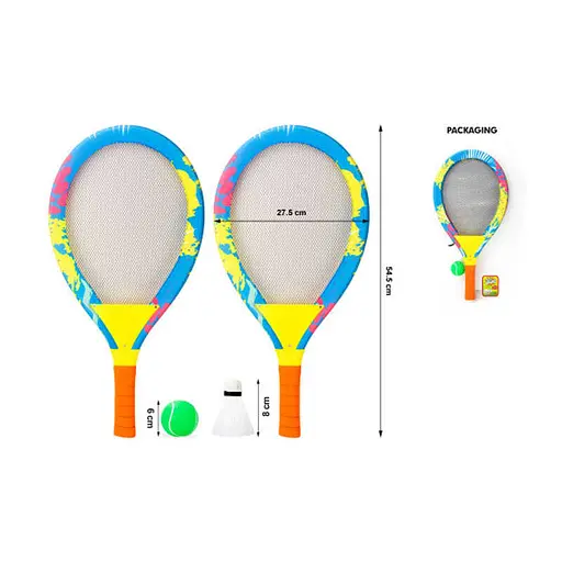 Ракетки TY 600-6 шт розмір 54.5 см, м'ячик, воланчик, в сітці (6974635300146) - фото 1