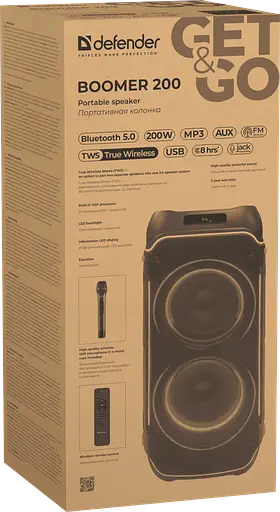 Портативная акустика Defender Boomer 200 200Вт Black (65201) (7151831) - фото 6