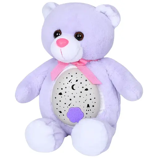Нічник дитячий Limo Toy HB 0046 ABC Ведмедик плюшевий зі світлом музикою і проєкцією зірок фіолетовий