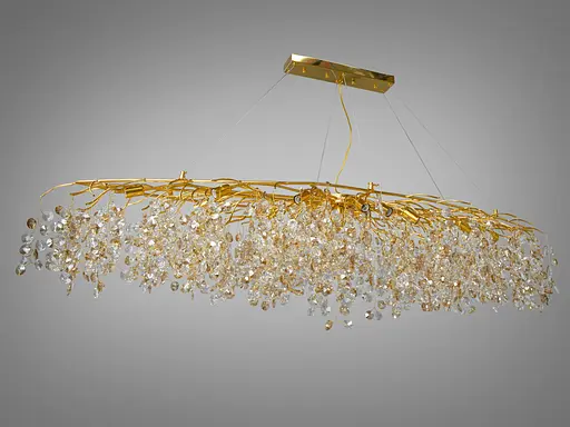 Золота кришталева люстра для вітальні витягнутої форми, 18 ламп - фото 3