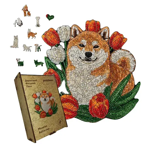 Дерев'яний фігурний пазл Мозаїка Акіта, А3, Дерев'яна коробка 200 елементів