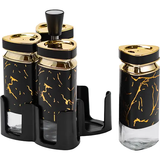 Набір ємностей для спецій TS Kitchen HP1354 на підставці 4 баночки по 120 мл чорний мармур - фото 2