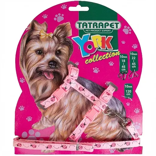 Набір шлея і повідець для собак TatraPet York рожевий 1 х 18-45 x 120 см