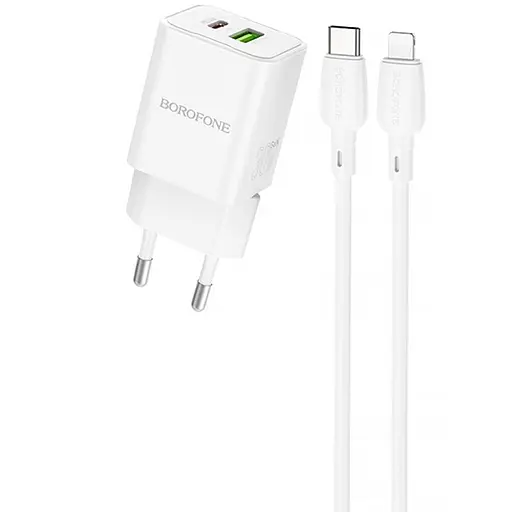 МЗП Borofone BN14 Royal PD30W+QC3.0 (1USB-A/1C) + кабель Type-C to Lightning White