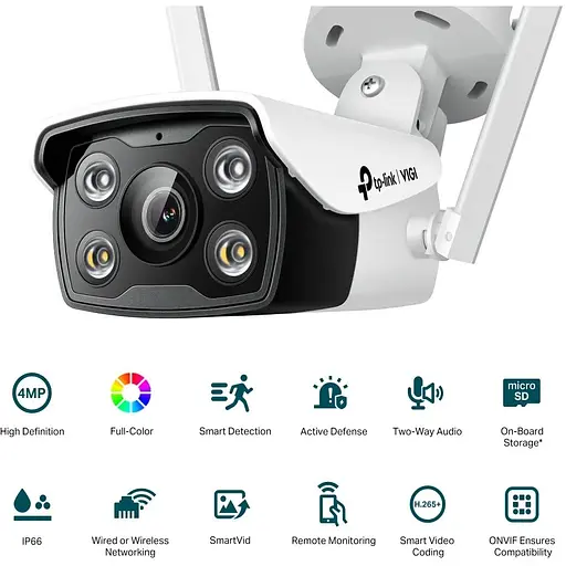 IP-камера TP-Link VIGI-С340-W-4,PoE, 4Мп, 4 мм, Wi-Fi, H265+, IP66, Bullet, кольорове нічне бачення, зовнішня - фото 4