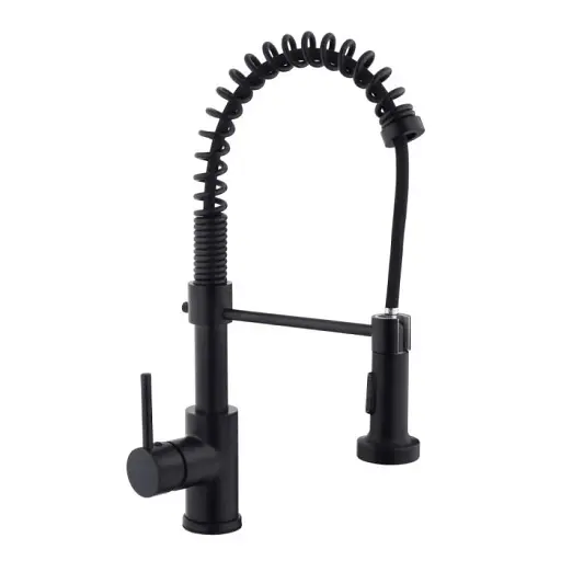 Смеситель кухонный Zegor SAP4-G090KB с пружиной и выдвижным изливом Черный 30412 - фото 1