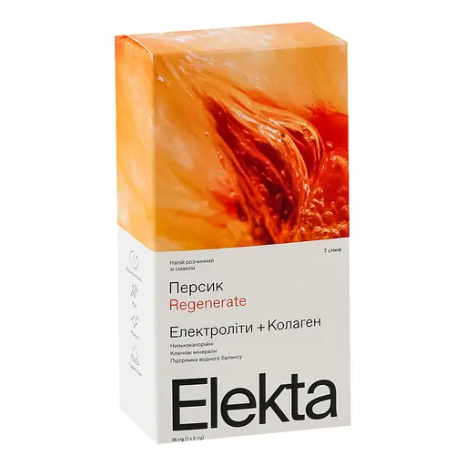 Напій розчинний з електролітами з екстрактом чорного чаю та колагеном зі смаком персика Regenerate Elekta 35 г (7 уп по 5 г)