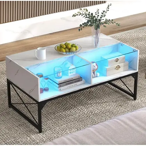 Журнальный столик Costway Moderne с подсветкой мраморный - фото 2