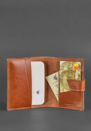 Шкіряна обкладинка для паспорта 4.0 світло-коричнева - фото 3