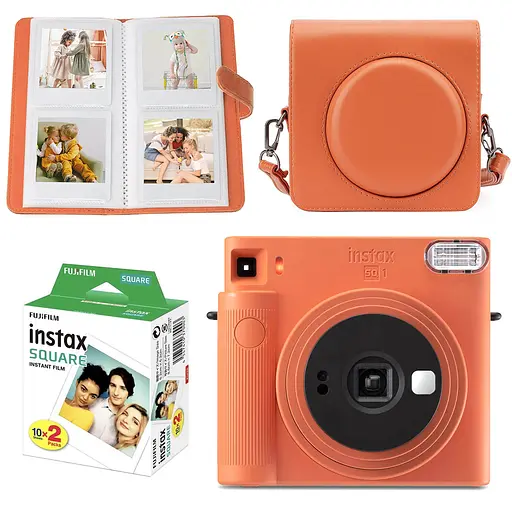 Набор камера Fujifilm Instax Square SQ1, Фотобумага 20шт, Чехол, Фотоальбом 80 фото Оранжевый - фото 1