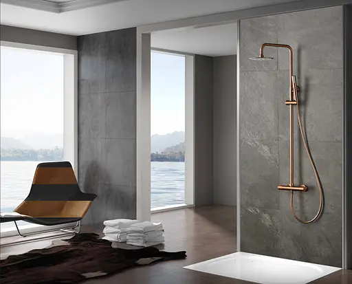 Душова система з термостатом Imex Monza Turn Clean рожеве матове золото BTM039/ORC, Золотий - фото 2