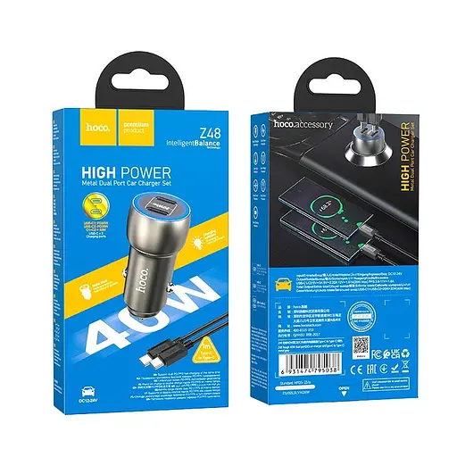 Адаптер автомобильный Type-C to Type-C Cable Tough dual port car charger Z48 синий - фото 10