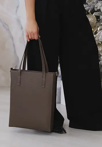 Шкіряний шоппер Nancy темно-бежевий - фото 2