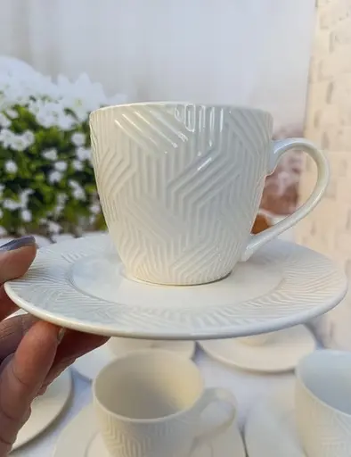 Фарфоровый кофейный сервиз Stenson R96397 на 6 персон 260мл Набор для кофе 12 предметов Белый - фото 4