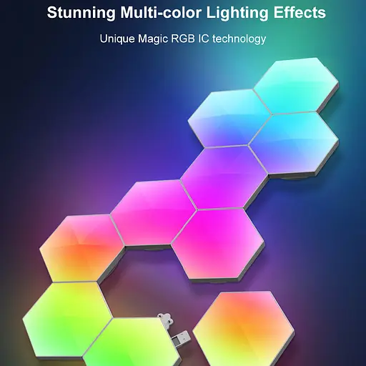 Модульный настінний світильник LED RGB 5V соты SAL-011B 10pcs Bluetooth USB with app White - фото 2